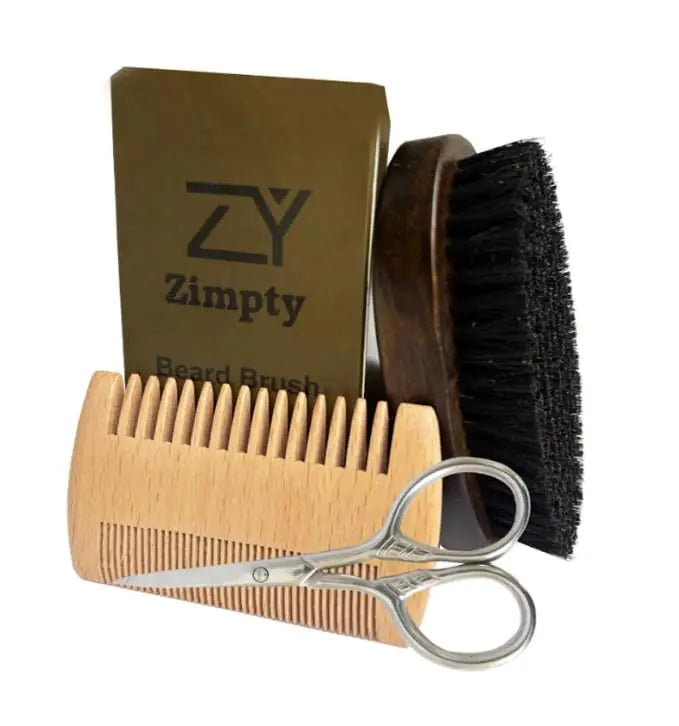 Beard Grooming Kit Beard Care Set Mens Grooming Kit Beard Trimming Kit Natural Boar Bristle Brush and Pear Wood Comb Set for Men - Dual Action Grooming for Beards and Mustaches