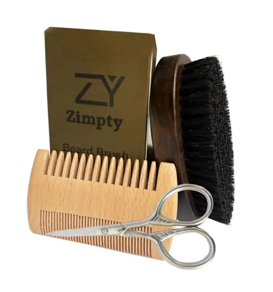Beard Grooming Kit Beard Care Set Mens Grooming Kit Beard Trimming Kit Natural Boar Bristle Brush and Pear Wood Comb Set for Men - Dual Action Grooming for Beards and Mustaches